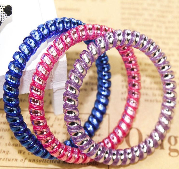 DHL free Women Colorful Hairband Girl Candy Color Headband Telephone Cord Elastic Ponytail Holders Hair Ring Diameter 5cm