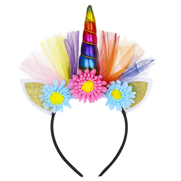Multi-color New European And American Cloth Unicorn Hair Accessories Carnival Festival Animal Plaid Headband Children's Hair Accessories