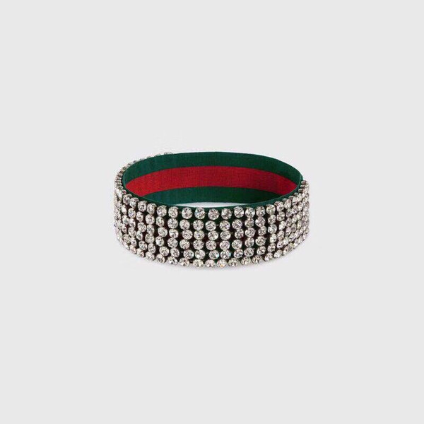 Web ELASTIC stripe crystal Headband runway Headwrap Green and Red Strap clear crystal pave WOMEN party wedding cocktail Fashion