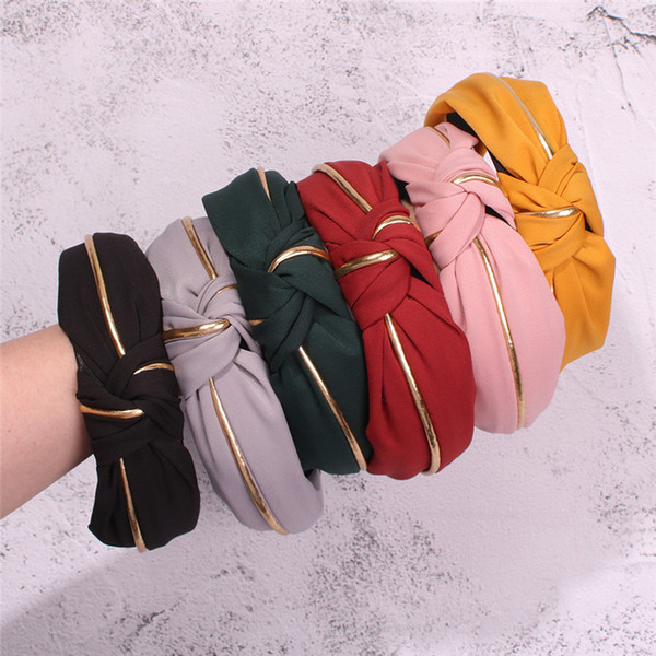 6 Colors Wide-brimmed solid color bow headband taco sales hot with Phnom Penh foreign trade headband Drop ship 1pcs