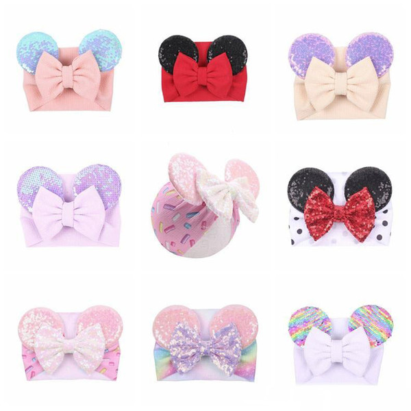 Big bow wide haidband cute baby girls hair accessories sequined mouse ear girl headband 16 colors new design holidays makeup costume band