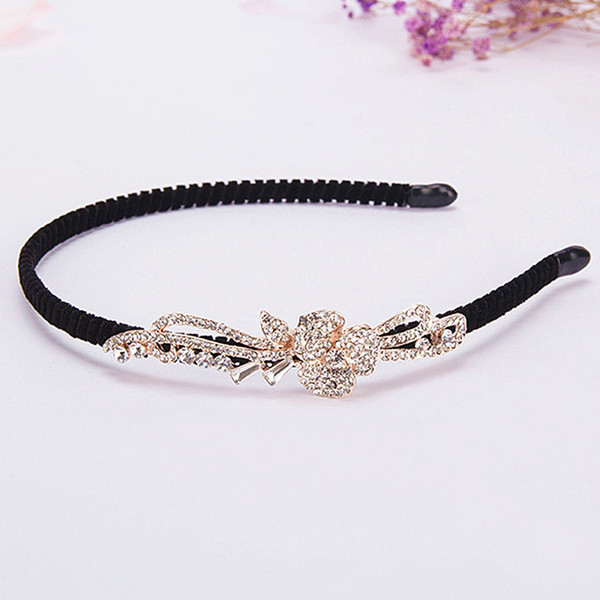 New Crystal Rhinestone Hair Band Women Crown Hairband Girls Hair Accessory Bow Flower Headwear Hairpin Head Flower