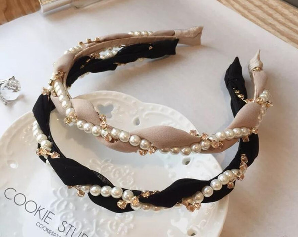 Fashion Luxurious Pearls Rhinestone Hair Hoop Headband Hairband for Women Girls Gauze Hair Band Hair Accessories