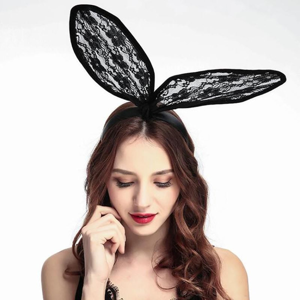 2018 New Lace Bunny Ear Headband Women Girls Rabbit Ears Hairband Headwear Headband wedding Christmas Party Favor 10pcs