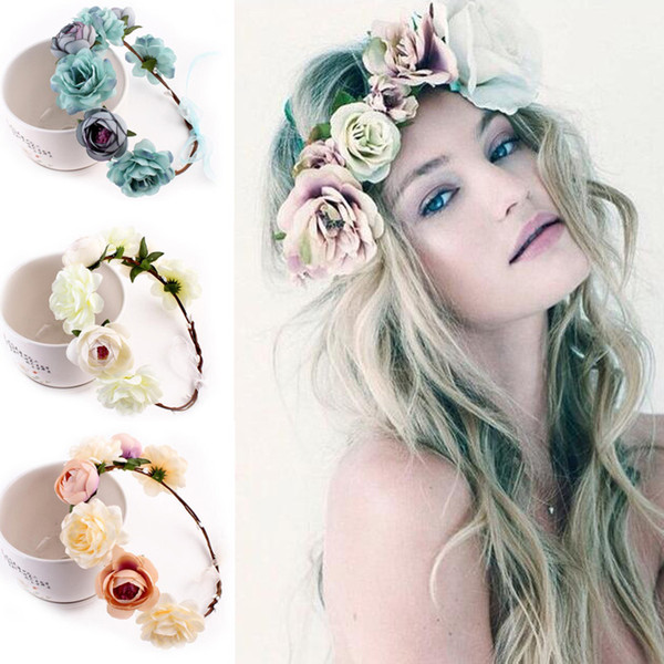 Fabric Flower Headbands for Woman Girls Bridal Wedding Flower Crown Headband Forehead Hair Band Festival Flower wreath