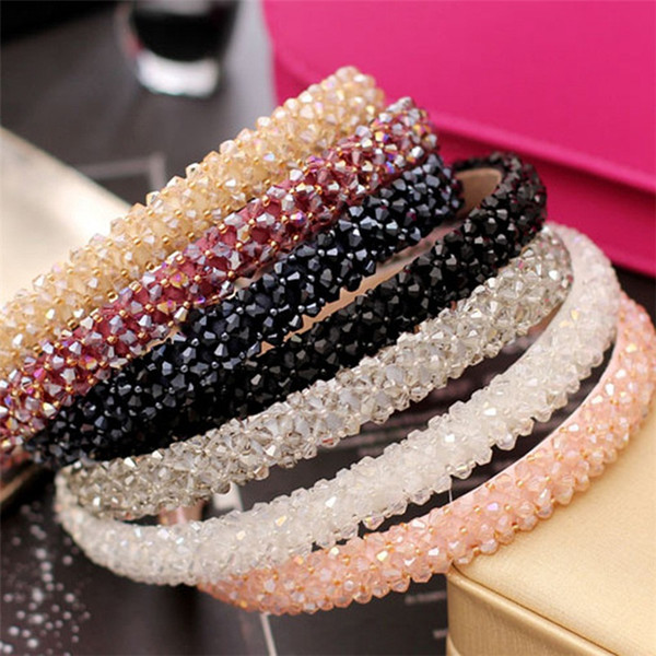 Cute Adult & Kids Shine Hair Head Candy Color Band Headband Satin Covered Hairband Crystal Beaded Beads Women Hair Accessories