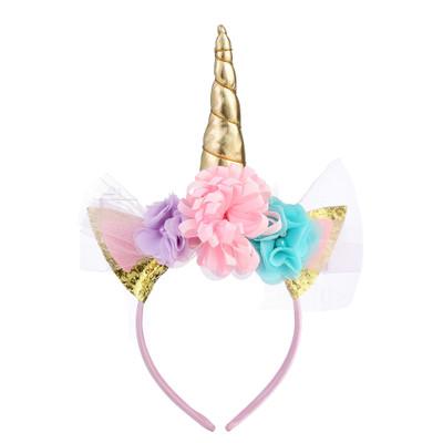 2018 New Children Halloween party dress up cos unicorn headband Baby Girls Cute Flower Unicorn Horn Headband Hair Decorative Accessories