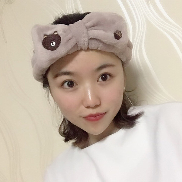 Trendy Korean Brown Bear Hair Headband Lovely Elastic Women Make up Bath Wash Face Hair Band