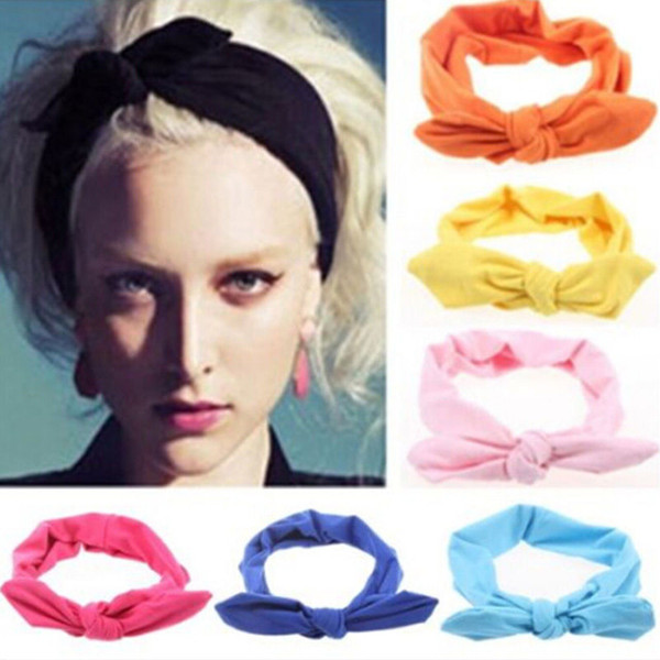 Women New Fashion Elastic Stretch Plain Rabbit Bow Style Hair Band Headband Turban HairBand hair accessories