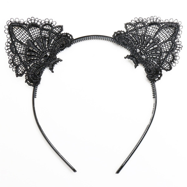 2017 new Women Fashion Sexy Black Lace Cat Ears Headband Wedding Photography Portrait Style Hair Hoop