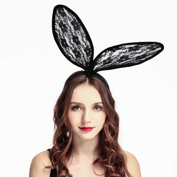 Hot sale Lace Bunny Ear Headband Women Girls Rabbit Ears Hairband Headwear Headband wedding Christmas Party Favor via DHL