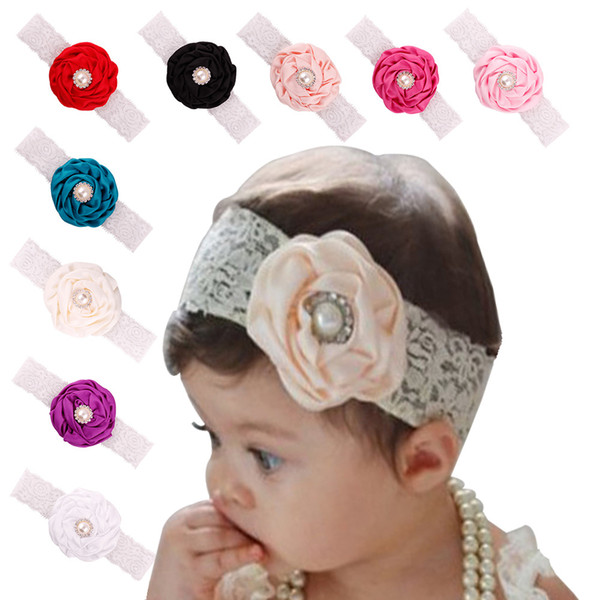 Baby Infant Flower Pearl Headbands Girl Lace Headwear Kids Photography Props NewBorn Bow Hair Accessories Baby Hair bands