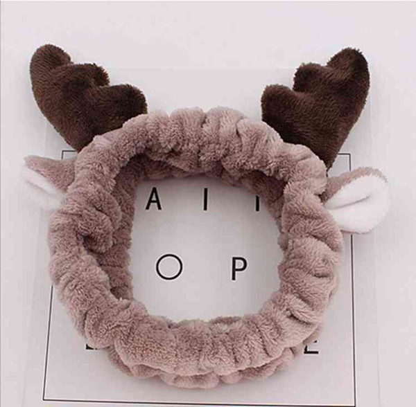 Deer Horn Christmas Carol Fleece Headband Women Antler Headband Makeup Shower Head Wrap Washing Face Hair Band Girl Hair Accessories