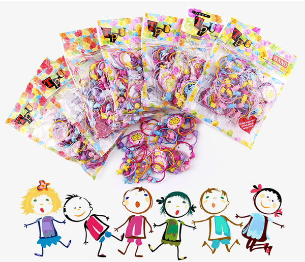 50/PCS Cute Kid Hair Ties Head Bands Ropes Hair Colorful Elastics Ponytail Holder for Baby Toddler Girl Rabbit Ear Apple Rose Heart Nine new