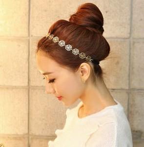 076Lovely Chain Elastic Hollow Out Rose Flower Stretch Hair Band Headband Metallic Wholesale accessories hair accessory Free