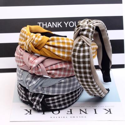 Hair Accessories Fashion Lattice Two-color Stitching Headband Knotted Fabric Wide Headband Boutique Headwear Inner Diameter 125mm