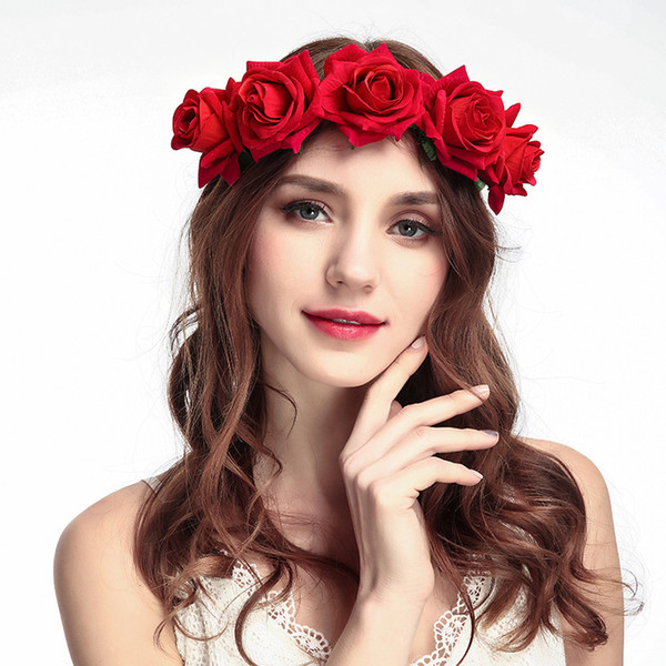 Velvet simulation rose flower wreath headband seaside holiday shooting hair accessories women's rose headbands