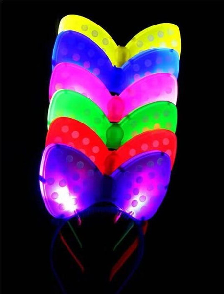 2018 New Bowknot EARS LED LIGHT UP FLASHING Christmas Butterfly Knot Hair Clip Pins Headbands Halloween Party Rave Luminous Hair Hoop Toyzzh