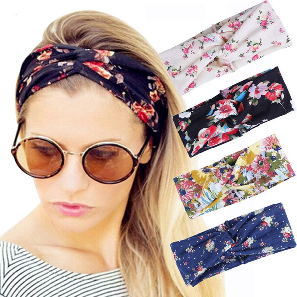 2018 Flower headband Fashion Retro Women Elastic Turban Twisted Knotted Ethnic Headband Floral Wide Stretch Girls Hair Accessories