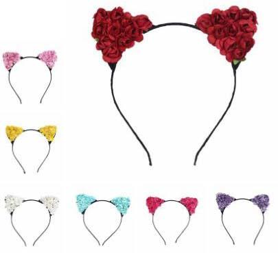 Cat Ears Headband Flower Hair Bands Hair Accessories Headwear Boho Style Cute Girls Kids for Party