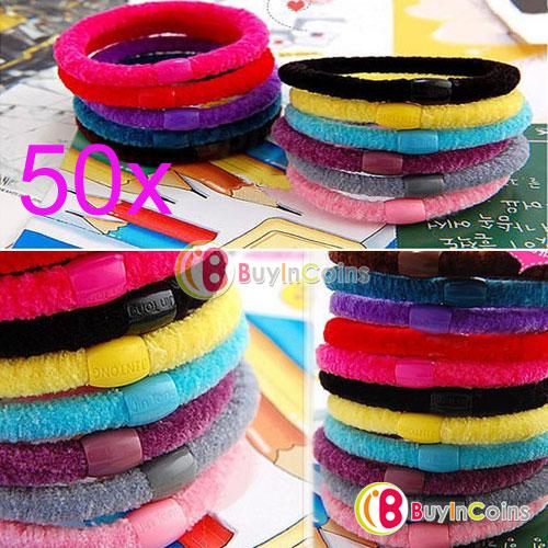 50 x Girl Soft Cotton Ring Elastic Ties Hair Band Rope #5806