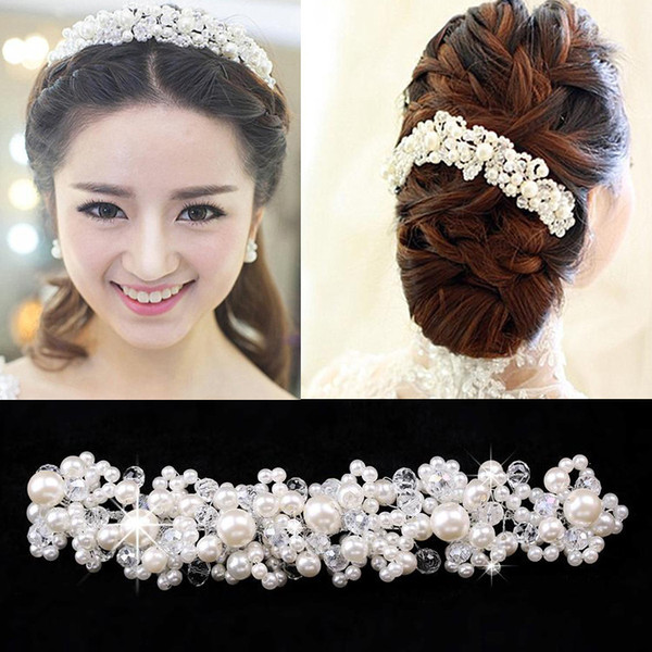 Amazing bride handmade jewelry crystal beads hair headdress ornaments crown ribbon hoop flower wedding