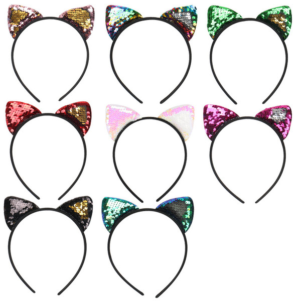 Hot Sale Christmas sequin cat ears headband baby girls women mermaid hair sticks party performance European and American hair accessories