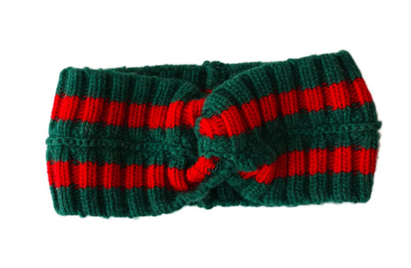 3style Retro Knitting wool headband luxury brand headband red green Stripe headband fashion Classical women men headbands