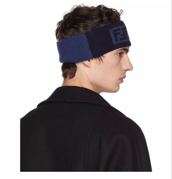 with label newest fashion ff headband luxury brand hairband for men and women blue splicing retro headbands for best gift