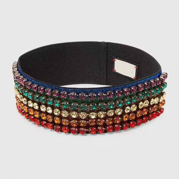 Designer Full colorful Rhinestone Elastic Headband 2018 New Luxury Brand Striped Hair bands For Women Girl Retro Headwraps Gifts with box