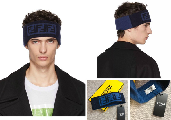 new ff headband luxury brand hairband for men and women blue splicing retro wool headbands for best gift