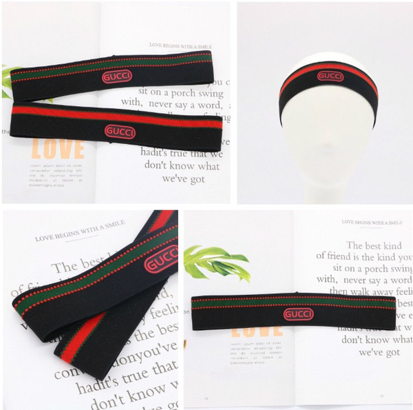 with tags and label newest style sport headband for men and women 3cm red green stripe luxury brand headband retro elastic hairband