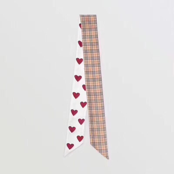 6cm*110cm heart scarfs with tags Women headbands 100% silk love style Headband Hair Bands for Men and Women bag headbands