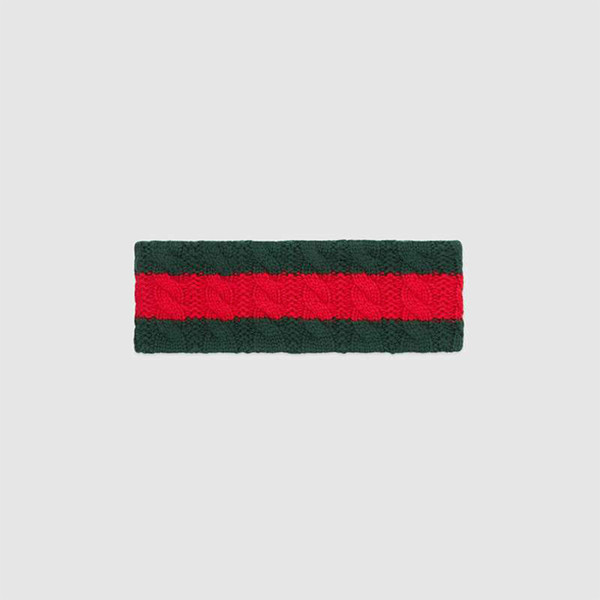 New Trending Red Green Stripe Knit Wool Web Fashion Luxury Brand Elastic Hair bands headband