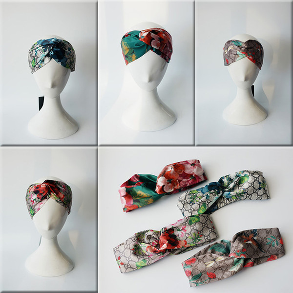 Designer Headband for Women Luxury Brand 100% Silk Elastic Hair bands Girls Retro Floral Bird Flower Turban Headwraps Gifts