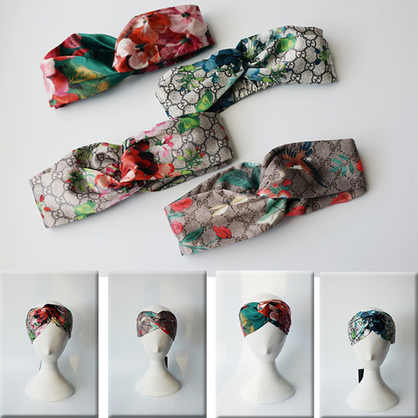 Designer Headband Head Scarf for Women Luxury Brand 100% Silk Elastic Hair bands Girls Retro Floral Bird Flower Turban Headwraps Gifts