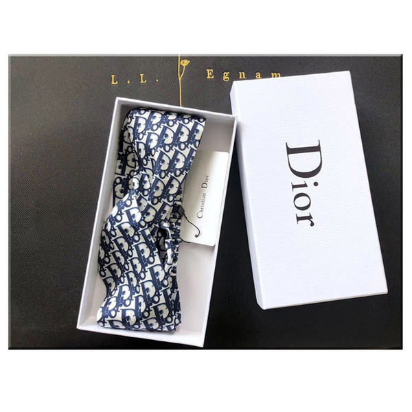 Designer Hair Accessories Luxury Women Headband Elastic D Printed Headbands Dark Blue Head Band with Box Girls Birthday Gift Ideas