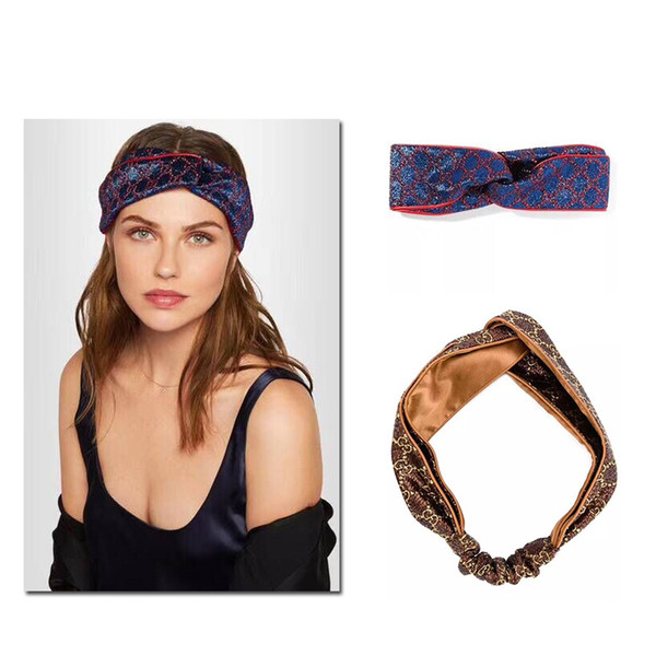 Brown friange letter ELASTIC stripe Headband runway Headwrap Strap WOMEN Blooms print silk Headband glisten letter ELASTIC stripe Headband