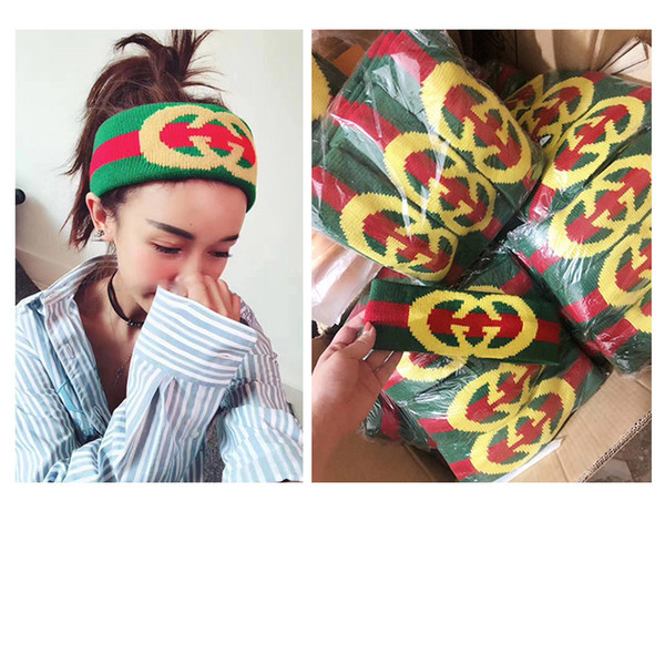 Luxury Brand Women Head Scarf Echarpes Foulards Cachecol Hot Designer Elastic Green with Red Headband Hair Bands for Men and Women