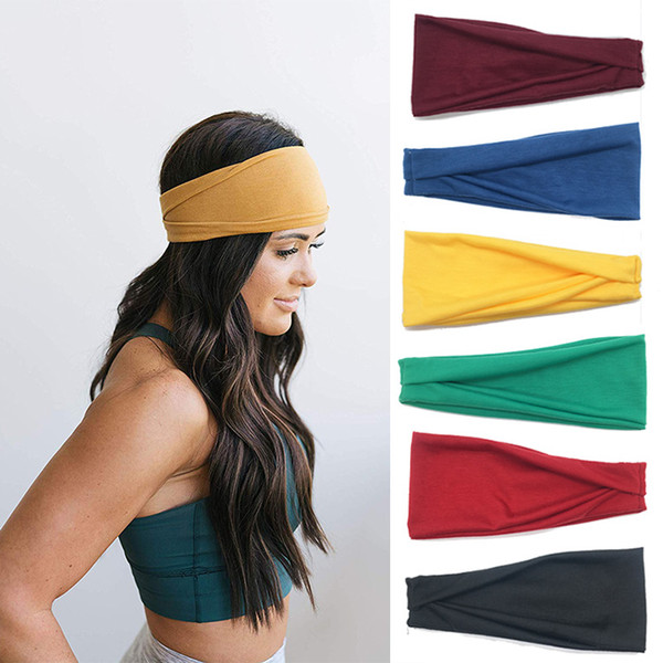 Women's Headband Yoga Running Exercise Sports Workout Athletic Gym Wide Sweat Wicking Stretchy No Slip Black Grey Navy Neutral Basics