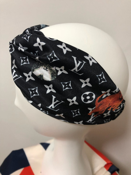 girls Designer Silk cross Headband for Men Women New Brand Cat Style Girl Elastic Retro Turban Headwraps Hair Bands Scarf jewellery Gift