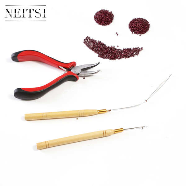 Neitsi 1000pieces Nano Rings+ 1pc Hook Needle+ 1pc Bead Device+ 1pc Plier Hair Tools Kit for Hair Extensions 5 Colors Nano Ring Hair Tools