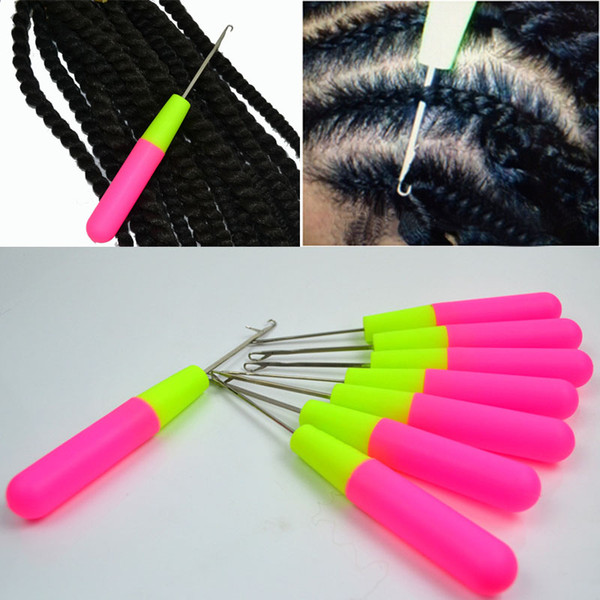 10pcs Braiding Hair Needles 16cm Large Plastic Handle Latch Knitting Crochet Hook Needles Professional Hair Extensions Tools Free Shipping