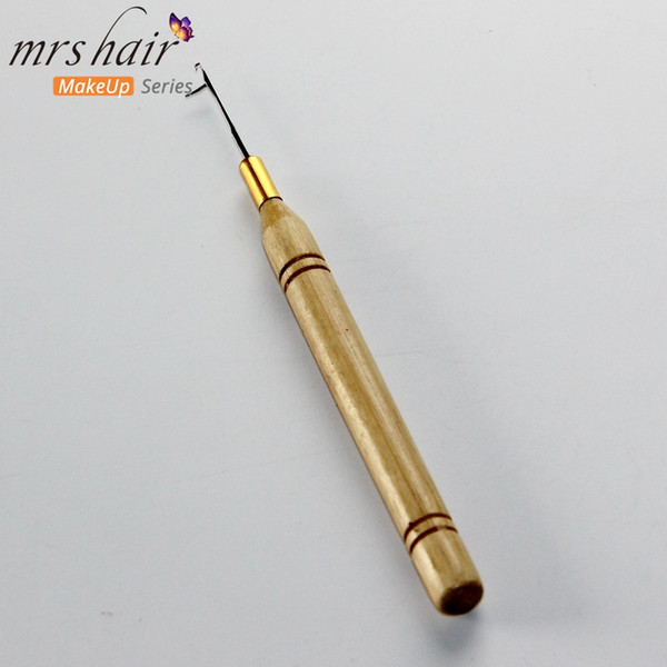 Hook Needle 1pcs Wooden Handle Hook Loop Hair Threader Micro Rings Applicator For Tubes Beads Cold Fusion Hair Extension Tool