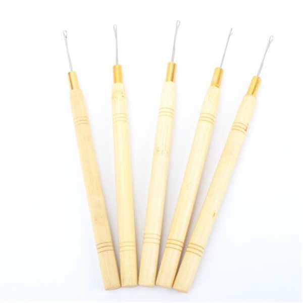 3PCS Wooden Handle Hook Needle Hair Extension Tools Wig Hook Needle Threader Knitting Hair Crochet Hook Needles To Install Braiding Hair