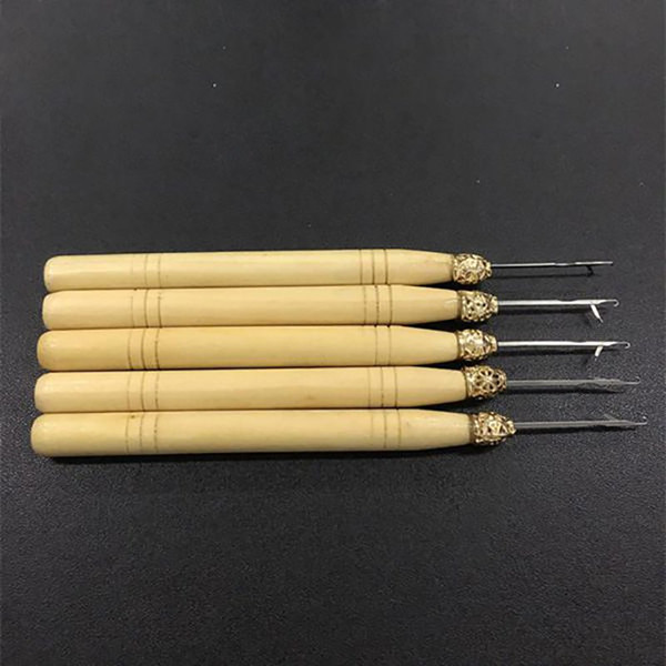 5pcs/lot Wood Handle Latch Crochet Hook Hair Weave Threader Pulling Needle For Braiding Hair Extension Wig Craft Tools Hot