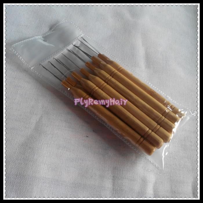 bamboo handle hair threader pulling loop hook needles for micro ring hair 12pcs per lot