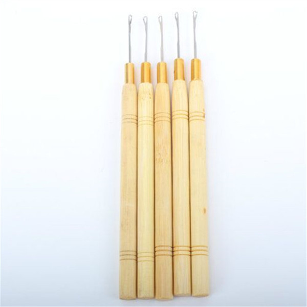 5PCS Wooden Handle Crochet Braid Needle Hair Extension Tools Wig Hook Needle Threader Knitting Hair Crochet Needles To Install Braiding Hair