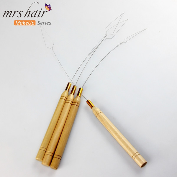 Professional Wooden Handle Nano Ring Hair Extensions Loop Threader For Nano Ring Bead Hair Extensions Cold Fusion Hair