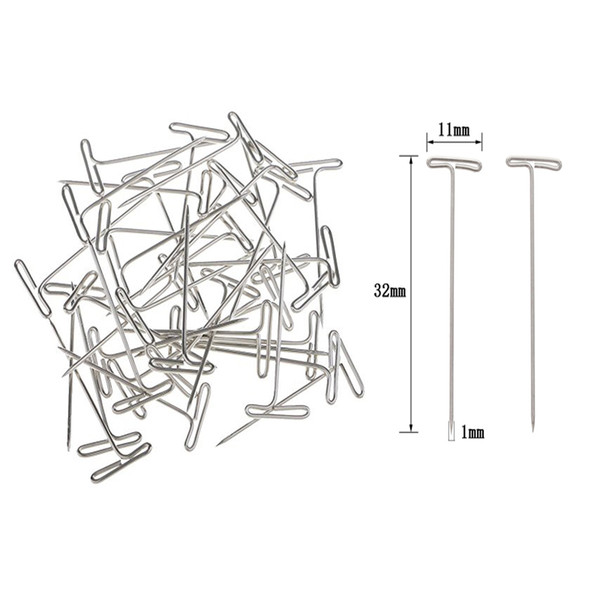 100pcs/lot Stainless Steel T-pins 32mm long For Making Wig Pining For Blocking Knitting, Modelling and Crafts